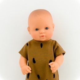 Przytullale Ubranka dla lalki Miniland 32 cm brązowy kombinezon w ciemne grochy