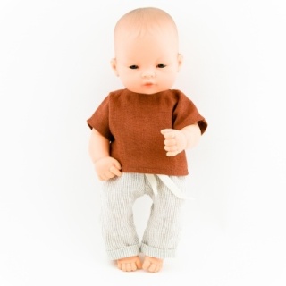 Przytullale Ubranka dla lalki Miniland 32 cm lniana koszulka i spodnie w paski