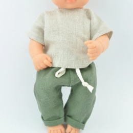 Przytullale Ubranka lniane dla lalki Miniland 32 cm, koszulka i zielone spodnie