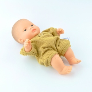Przytullale Ubranko Baby Miniland 21 cm kombinezon musztardowy z muślinu