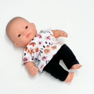 Przytullale Ubranko Miniland Baby 21 cm bluzeczka w kwiaty, spodenki czarne