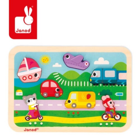 JANOD Puzzle drewniane 3D Pojazdy 7 el.,18 m+