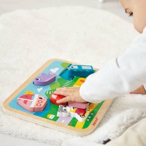 JANOD Puzzle drewniane 3D Pojazdy 7 el.,18 m+