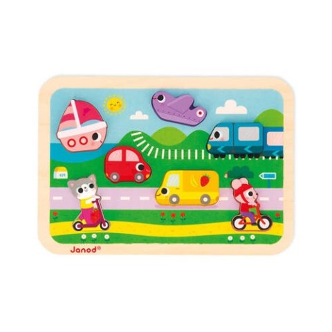JANOD Puzzle drewniane 3D Pojazdy 7 el.,18 m+