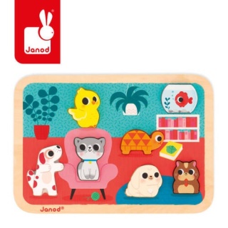 JANOD Puzzle drewniane 3D Zwierzęta domowe 7 el.,18 m+