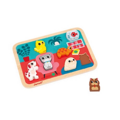 JANOD Puzzle drewniane 3D Zwierzęta domowe 7 el.,18 m+