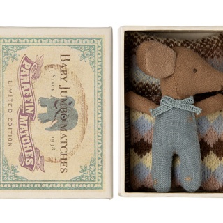 MAILEG Myszka - Sleepy wakey baby mouse in matchbox - Blue