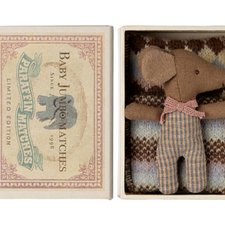 Myszka Maileg - Sleepy wakey baby mouse in matchbox - Różowa
