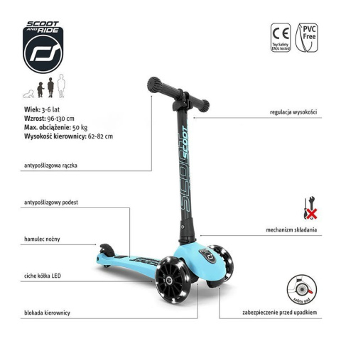 SCOOTANDRIDE Highwaykick 3 LED Hulajnoga składana ze świecącymi kółkami 3+ Blueberry SCOOTANDRIDE Highwaykick 3 LED Hulajnoga składana ze świecącymi kółkami 3+ Blueberry