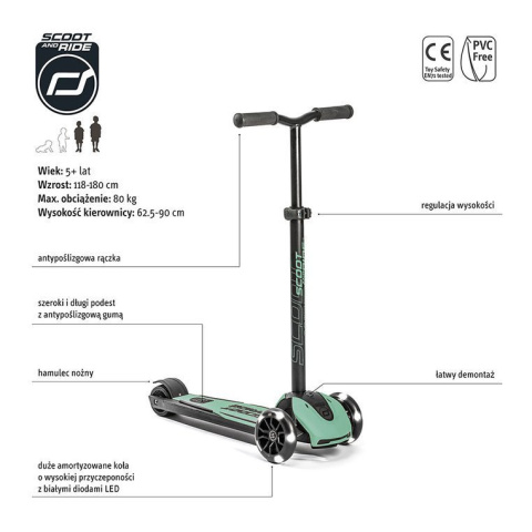 Hulajnoga trójkołowa balansowa ze świecącymi kółkami ScootandRide Highwaykick 5 LED Forest Hulajnoga trójkołowa balansowa ze świecącymi kółkami ScootandRide Highwaykick 5 LED Forest
