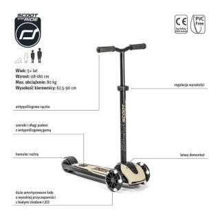 Hulajnoga trójkołowa balansowa ze świecącymi kółkami ScootandRide Highwaykick 5 LED Ash
