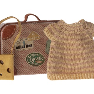 MAILEG Ubranko myszki - Knitted dress and bag in suitcase, Big sister mouse