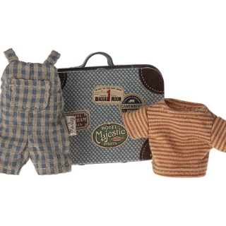 Ubranko myszki Maileg - Overalls and shirt in suitcase - starszy brat