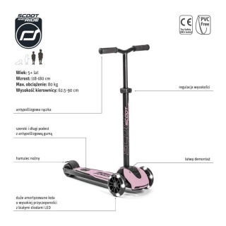 Hulajnoga trójkołowa balansowa ze świecącymi kółkami ScootandRide Highwaykick 5 LED Rose