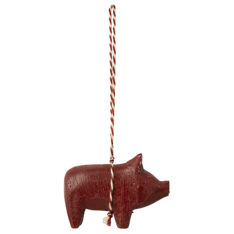 MAILEG Dekoracja bożonarodzeniowa - Wooden ornament, Pig - Red