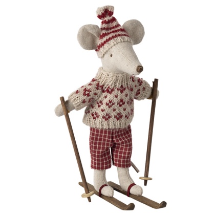 Myszka Maileg Mama - Winter mouse with ski set Mum - Red