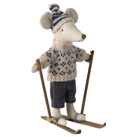 Maileg Myszka Tata - Winter mouse with ski set, Dad - Blue