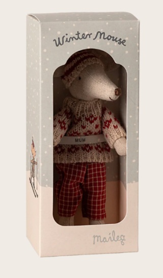 Myszka Maileg Mama - Winter mouse with ski set Mum - Red