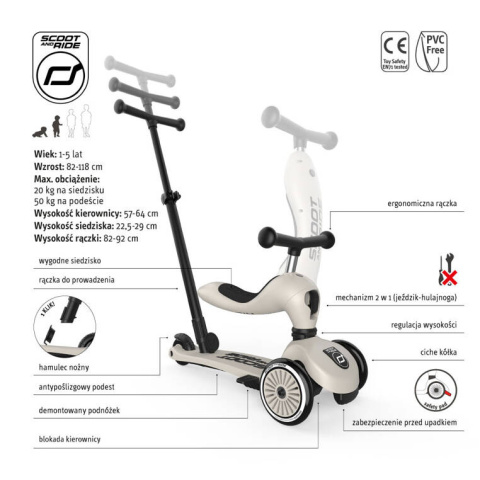 Jeździk i hulajnoga z rączką do prowadzenia ScootandRide Ash Jeździk i hulajnoga z rączką do prowadzenia ScootandRide Ash