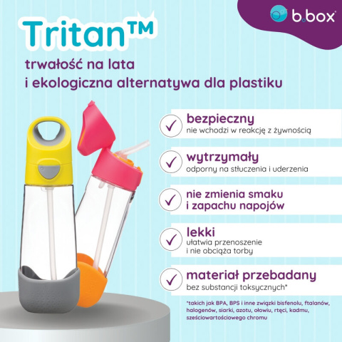 Bidon dla dziecka - tritanowa butelka na wodę ze słomką 600ml Lemon Sherbet b.box Bidon dla dziecka - tritanowa butelka na wodę ze słomką 600ml Lemon Sherbet b.box