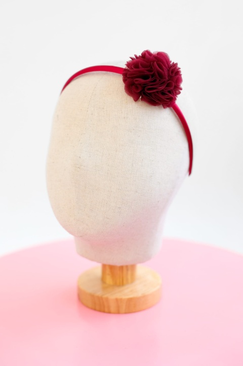 Opaska z pomponem - Bordo - Manufaktura Falbanek