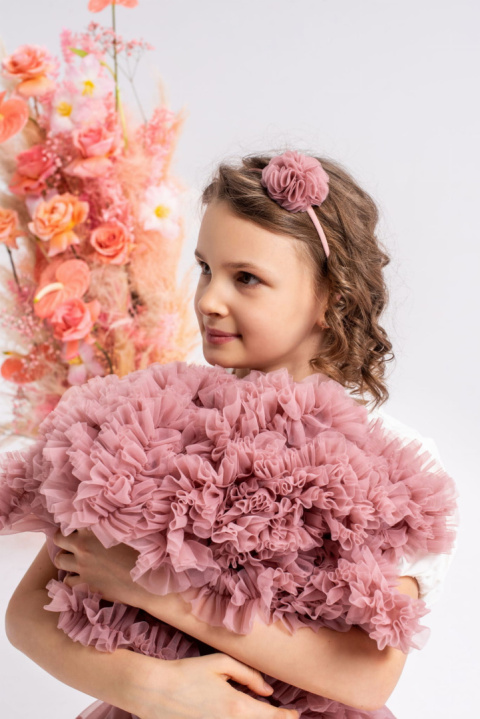 Opaska z pomponem - Herbaciany róż - Manufaktura Falbanek