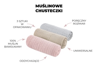 Muślinowe chusteczki bawełniane 3-pak Sleepee Grey/Sand/Petrol