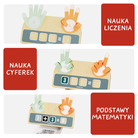 Drewniana zabawka edukacyjna z zadaniami: Nauka liczenia na palcach Montessori z zadaniami Topbright