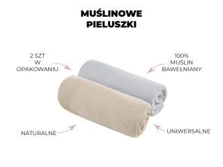Muślinowe pieluszki bawełniane Sleepee 2-pak: Grey/Rose