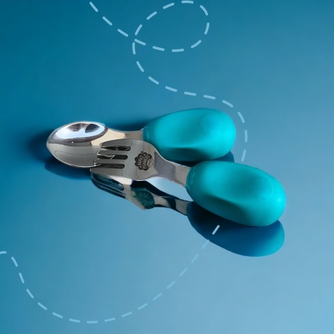 Widelec i łyżeczka dla dzieci - kolor morski