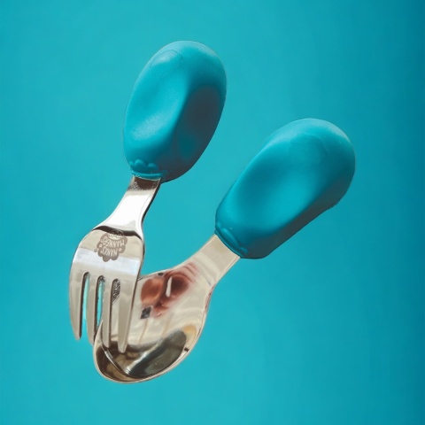 Widelec i łyżeczka dla dzieci - kolor morski