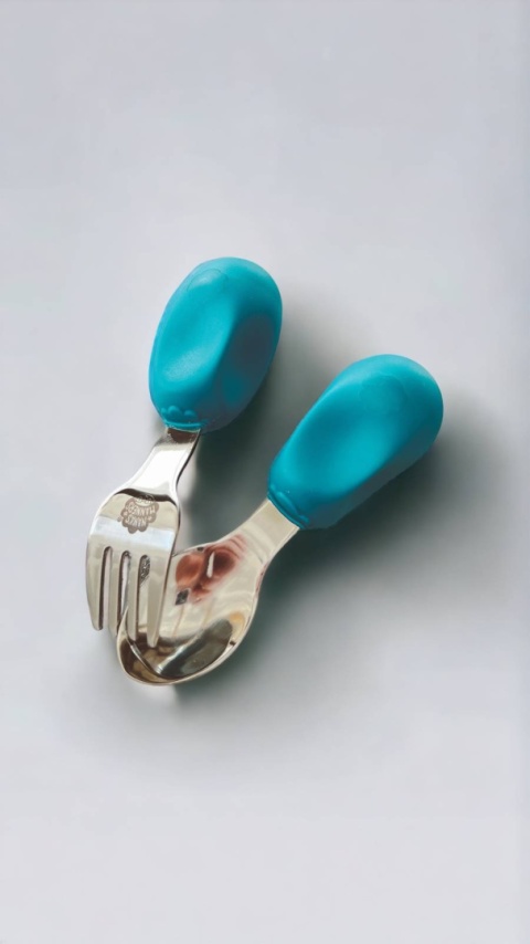 Widelec i łyżeczka dla dzieci - kolor morski