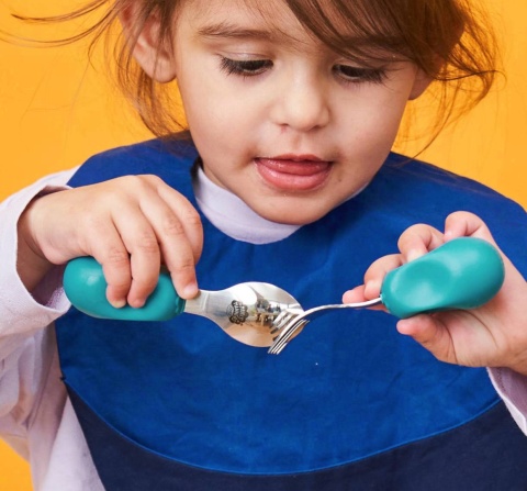 Widelec i łyżeczka dla dzieci - kolor morski