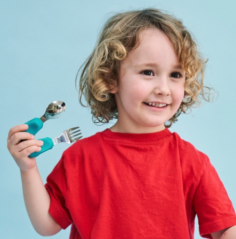 Widelec i łyżeczka dla dzieci - kolor morski