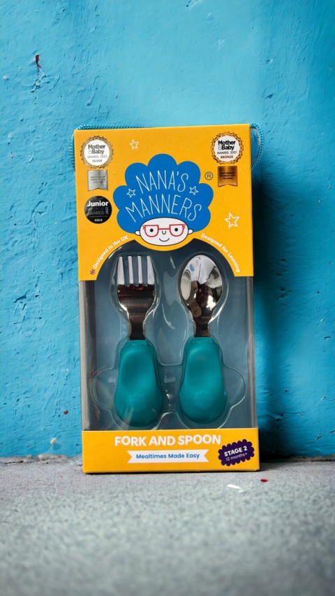 Widelec i łyżeczka dla dzieci - kolor morski