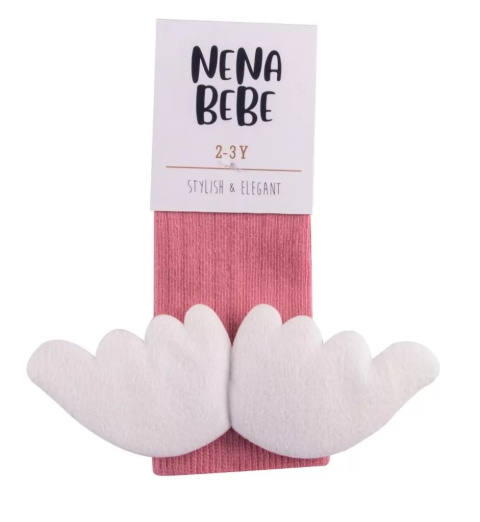 Podkolanówki z białymi skrzydełkami - łososiowe - Nena Bebe Podkolanówki z białymi skrzydełkami - łososiowe - Nena Bebe