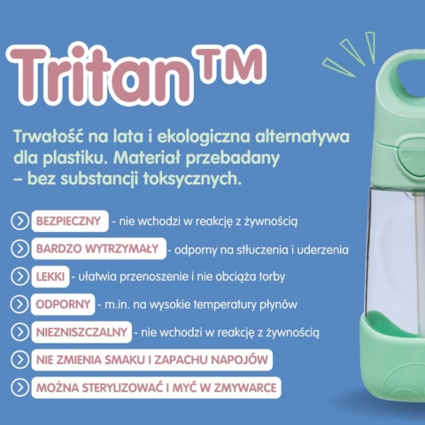 Bidon dla dziecka - tritanowa butelka na wodę ze słomką - 450 ml - Spearmint - b.box Bidon dla dziecka - tritanowa butelka na wodę ze słomką - 450 ml - Spearmint - b.box