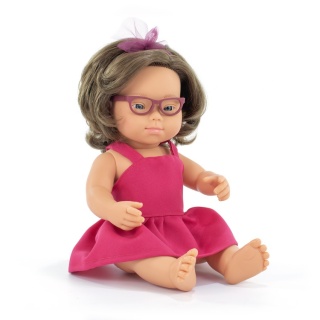 Lalka dziewczynka Europejka z Zespołem Downa z okularami - rozmiar 38 cm - Miniland