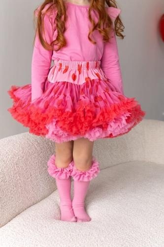 Spódniczka Pettiskirt dwustronna Serca - guma balonowa/koral
