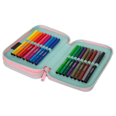 Podwójny pórnik szkolny z wyposażeniem Coolpack Jumper 2 Gradient Strawberry z pisakami