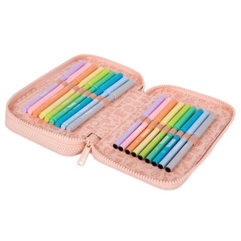 Brzoskwiniowy piórnik szkolny podwójny z wyposażeniem Coolpack Jumper 2 Peach - pisaki