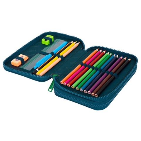 Podwójny pórnik szkolny z wyposażeniem w kwiaty Coolpack Jumper 2 Sunny Day - przybory w środku