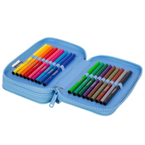Dwukomorowy piórnik z wyposażeniem Coolpack Jumper 2 Daisy Sun - kolorowe pisaki