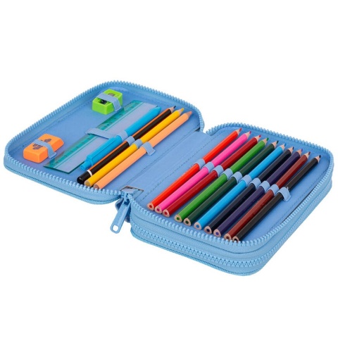 Dwukomorowy piórnik z wyposażeniem Coolpack Jumper 2 Daisy Sun - przybory w środku