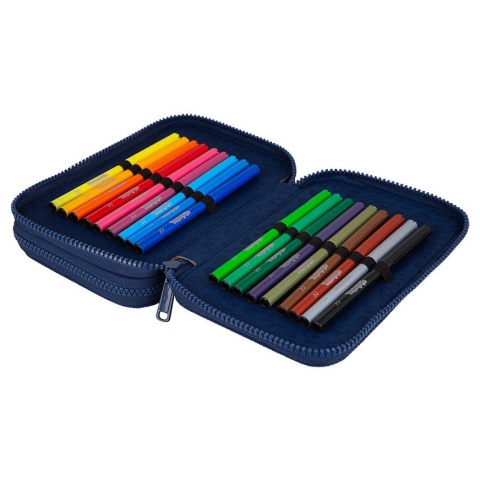 Granatowy piórnik szkolny podwójny z wyposażeniem Coolpack Jumper 2 - pisaki