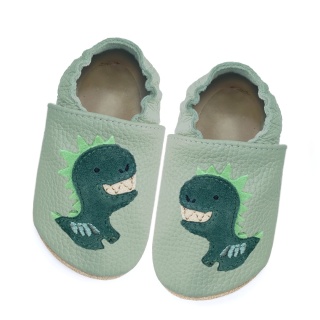 Paputki skórzane z kauczukową podeszwą - Dino - szałwiowo-zielone