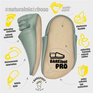 Paputki skórzane z kauczukową podeszwą - Dino - szałwiowo-zielone