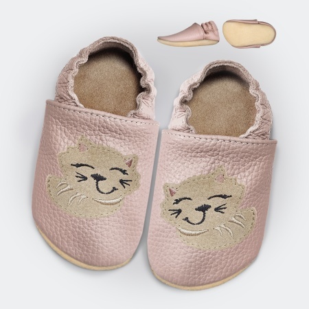 Paputki skórzane z kauczukową podeszwą - Kotek - kwarc z cappucino