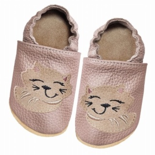 Paputki skórzane z kauczukową podeszwą - Kotek - kwarc z cappucino