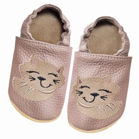 Paputki skórzane z kauczukową podeszwą - Kotek - kwarc z cappucino